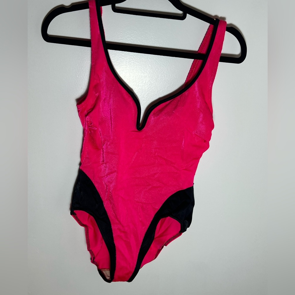 Vintage pink with black bow one piece swimsuits